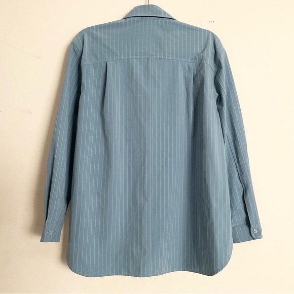 Alo Yoga Pinstripe Daylight Button Down Long Sleeve Dark Celestial Blue/White S - Picture 7 of 7